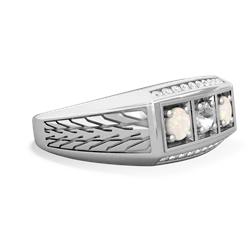 White Topaz Three Stone Tire Tread Men's 14K White Gold ring R0520