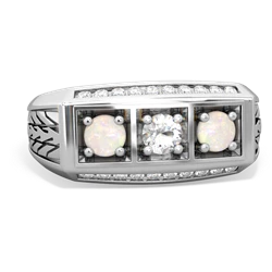 White Topaz Three Stone Tire Tread Men's 14K White Gold ring R0520