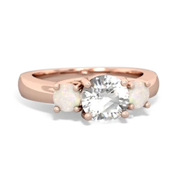 White Topaz Three Stone Round Trellis 14K Rose Gold ring R4018