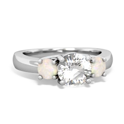 White Topaz Three Stone Round Trellis 14K White Gold ring R4018