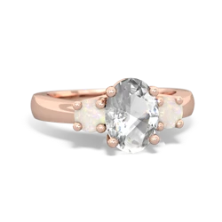 White Topaz Three Stone Oval Trellis 14K Rose Gold ring R4024