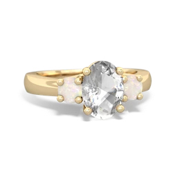 White Topaz Three Stone Oval Trellis 14K Yellow Gold ring R4024