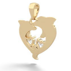 White Topaz Dolphin Heart 14K Yellow Gold pendant P5820