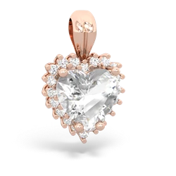 White Topaz Sparkling Halo Heart 14K Rose Gold pendant P0391