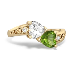 White Topaz Snuggling Hearts 14K Yellow Gold ring R2178