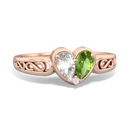 White Topaz Filligree 'One Heart' 14K Rose Gold ring R5070