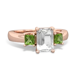 White Topaz Three Stone Emerald-Cut Trellis 14K Rose Gold ring R4021