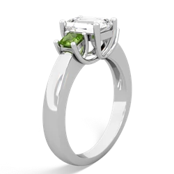 White Topaz Three Stone Emerald-Cut Trellis 14K White Gold ring R4021