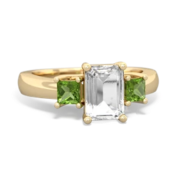 White Topaz Three Stone Emerald-Cut Trellis 14K Yellow Gold ring R4021