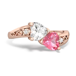 White Topaz Snuggling Hearts 14K Rose Gold ring R2178