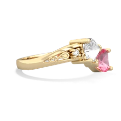 White Topaz Snuggling Hearts 14K Yellow Gold ring R2178