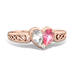 White Topaz Filligree 'One Heart' 14K Rose Gold ring R5070