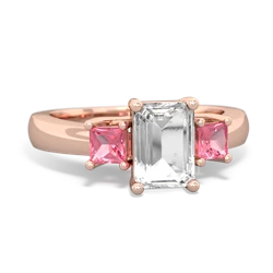 White Topaz Three Stone Emerald-Cut Trellis 14K Rose Gold ring R4021