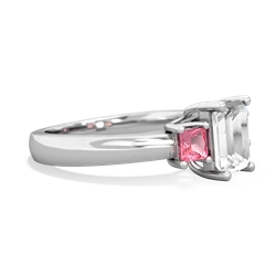 White Topaz Three Stone Emerald-Cut Trellis 14K White Gold ring R4021