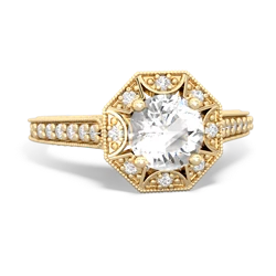 White Topaz Art-Deco Starburst 14K Yellow Gold ring R5520