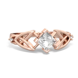 White Topaz Celtic Knot Princess 14K Rose Gold ring R3349