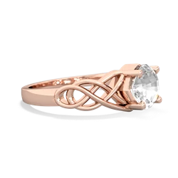 White Topaz Checkerboard Cushion Celtic Knot 14K Rose Gold ring R5000