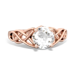 White Topaz Checkerboard Cushion Celtic Knot 14K Rose Gold ring R5000