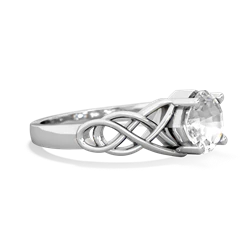 White Topaz Checkerboard Cushion Celtic Knot 14K White Gold ring R5000