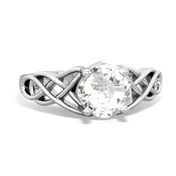 White Topaz Checkerboard Cushion Celtic Knot 14K White Gold ring R5000