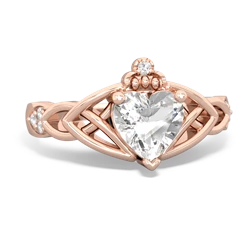 White Topaz Claddagh Celtic Knot Diamond 14K Rose Gold ring R5001