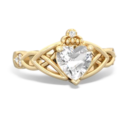 White Topaz Claddagh Celtic Knot Diamond 14K Yellow Gold ring R5001