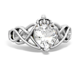 White Topaz Claddagh Celtic Knot 14K White Gold ring R2367