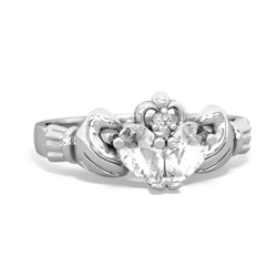 White Topaz 'Our Heart' Claddagh 14K White Gold ring R2388