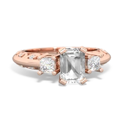 White Topaz Art Deco Diamond 7X5 Emerald-Cut Engagement 14K Rose Gold ring R20017EM