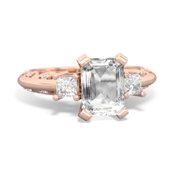 White Topaz Art Deco Diamond 8X6 Emerald-Cut Engagement 14K Rose Gold ring R20018EM