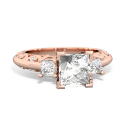 White Topaz Art Deco Diamond Engagement 6Mm Princess 14K Rose Gold ring R2001