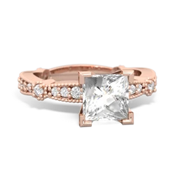 White Topaz Sparkling Tiara 6Mm Princess 14K Rose Gold ring R26296SQ