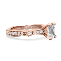 White Topaz Sparkling Tiara 7X5mm Emerald-Cut 14K Rose Gold ring R26297EM