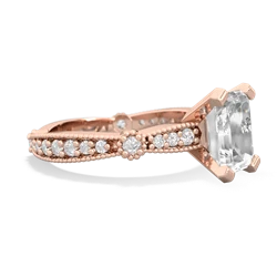 White Topaz Sparkling Tiara 8X6 Emerald-Cut 14K Rose Gold ring R26298EM