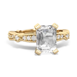 White Topaz Sparkling Tiara 8X6 Emerald-Cut 14K Yellow Gold ring R26298EM