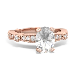 White Topaz Sparkling Tiara 8X6 Oval 14K Rose Gold ring R26298VL