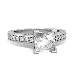 White Topaz Art Deco Engagement 6Mm Princess 14K White Gold ring R26356SQ