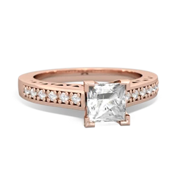 White Topaz Art Deco Engagement 5Mm Square 14K Rose Gold ring R26355SQ