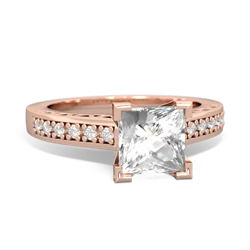 White Topaz Art Deco Engagement 6Mm Princess 14K Rose Gold ring R26356SQ