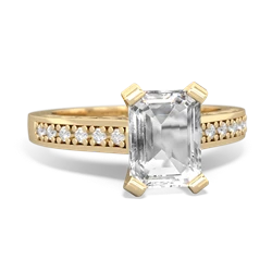 White Topaz Art Deco Engagement 8X6mm Emerald-Cut 14K Yellow Gold ring R26358EM