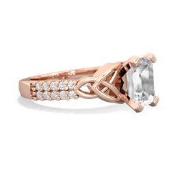 White Topaz Celtic Knot 8X6 Emerald-Cut Engagement 14K Rose Gold ring R26448EM