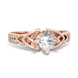 White Topaz Celtic Knot 5Mm Square Engagement 14K Rose Gold ring R26445SQ