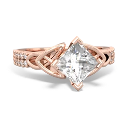 White Topaz Celtic Knot 6Mm Princess Engagement 14K Rose Gold ring R26446SQ