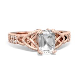 White Topaz Celtic Knot 7X5 Emerald-Cut Engagement 14K Rose Gold ring R26447EM