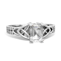 White Topaz Celtic Knot 7X5 Emerald-Cut Engagement 14K White Gold ring R26447EM