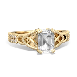 White Topaz Celtic Knot 7X5 Emerald-Cut Engagement 14K Yellow Gold ring R26447EM