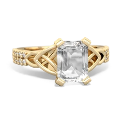 White Topaz Celtic Knot 8X6 Emerald-Cut Engagement 14K Yellow Gold ring R26448EM