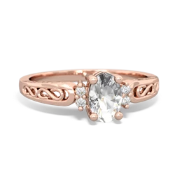 White Topaz Filligree Scroll Oval 14K Rose Gold ring R0812