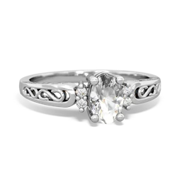 White Topaz Filligree Scroll Oval 14K White Gold ring R0812