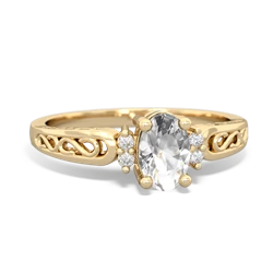 White Topaz Filligree Scroll Oval 14K Yellow Gold ring R0812